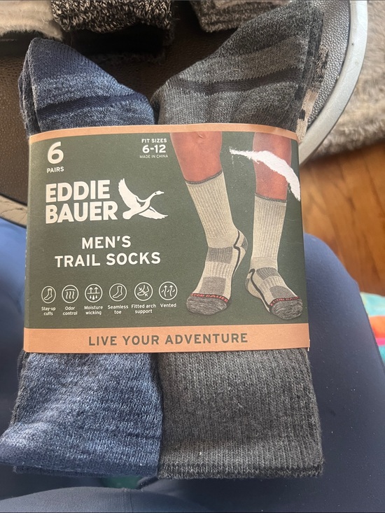 Eddie Bauer Other - Eddie Bauer Men's Trail Socks - blue Light Gray & Charcoal (6-Pack)